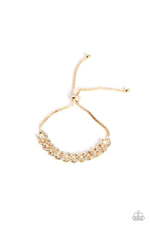 Mecca Metro - Gold - White Rhinestone Encrusted Chain Paparazzi Bolo Lariat Bracelet