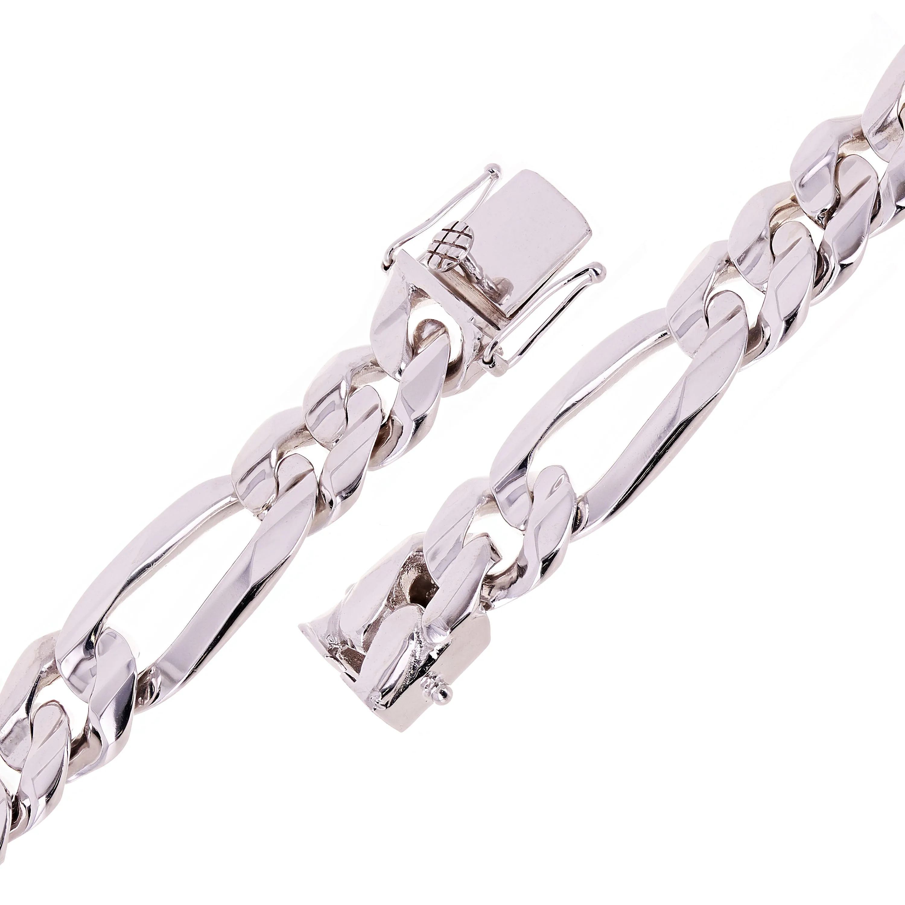 Men's 10k Yellow or White Gold Solid Heavy Link Figaro Chain Bracelet 17.5mm Various Lengths