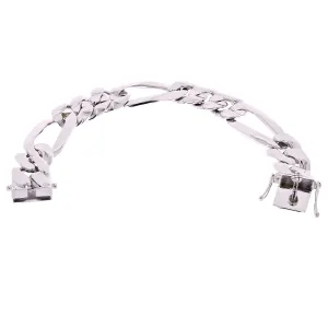 Men's 10k Yellow or White Gold Solid Heavy Link Figaro Chain Bracelet 17.5mm Various Lengths