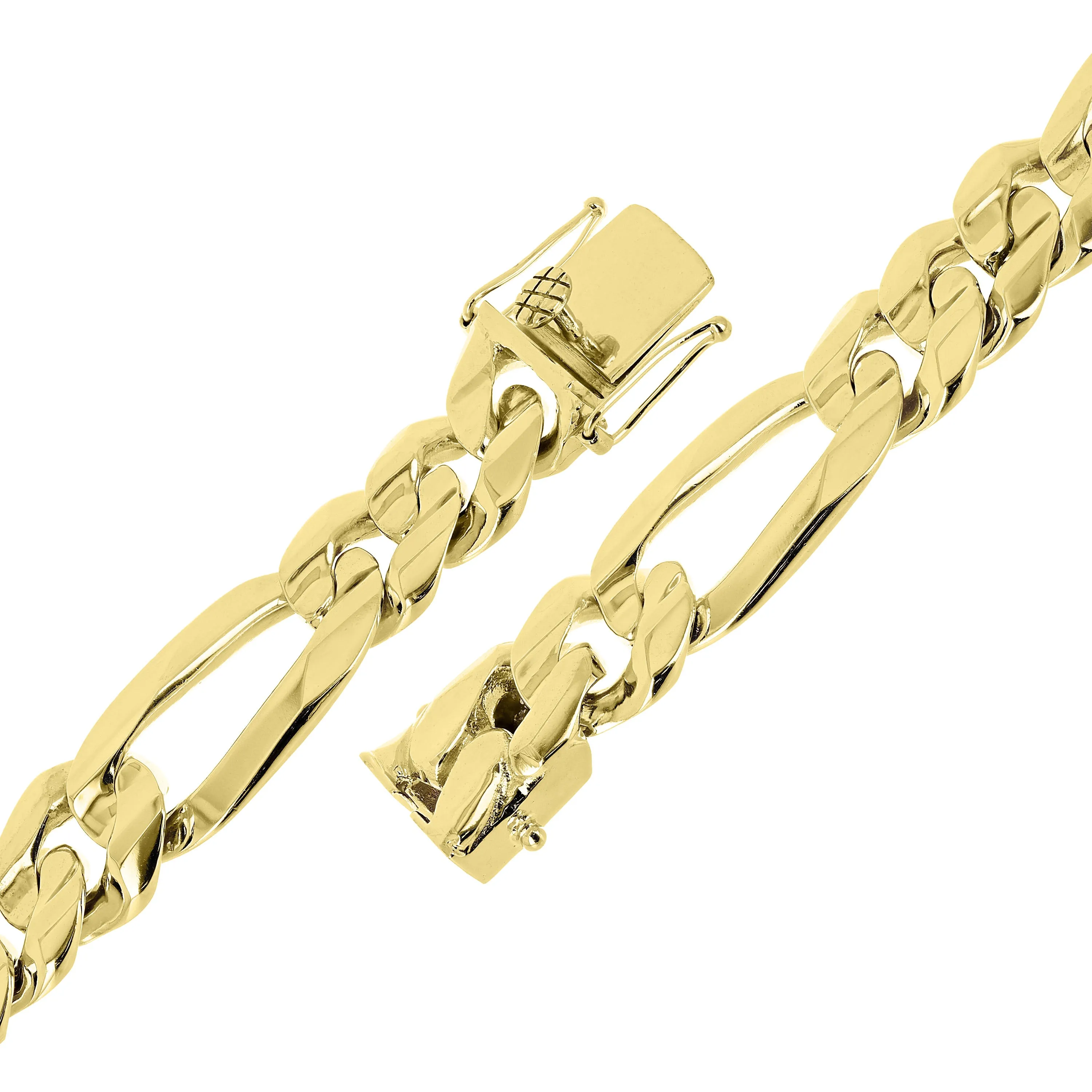 Men's 10k Yellow or White Gold Solid Heavy Link Figaro Chain Bracelet 17.5mm Various Lengths