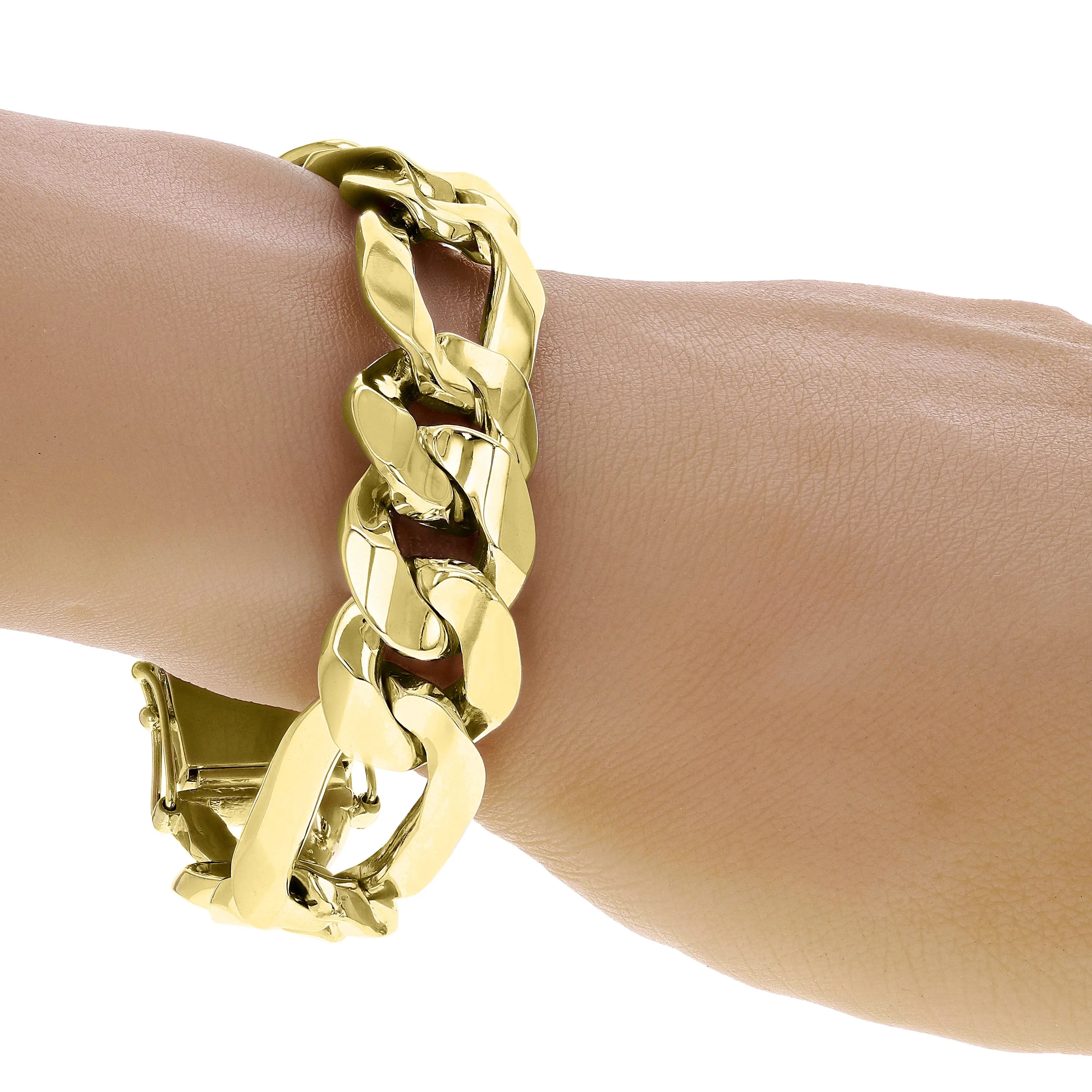 Men's 10k Yellow or White Gold Solid Heavy Link Figaro Chain Bracelet 17.5mm Various Lengths
