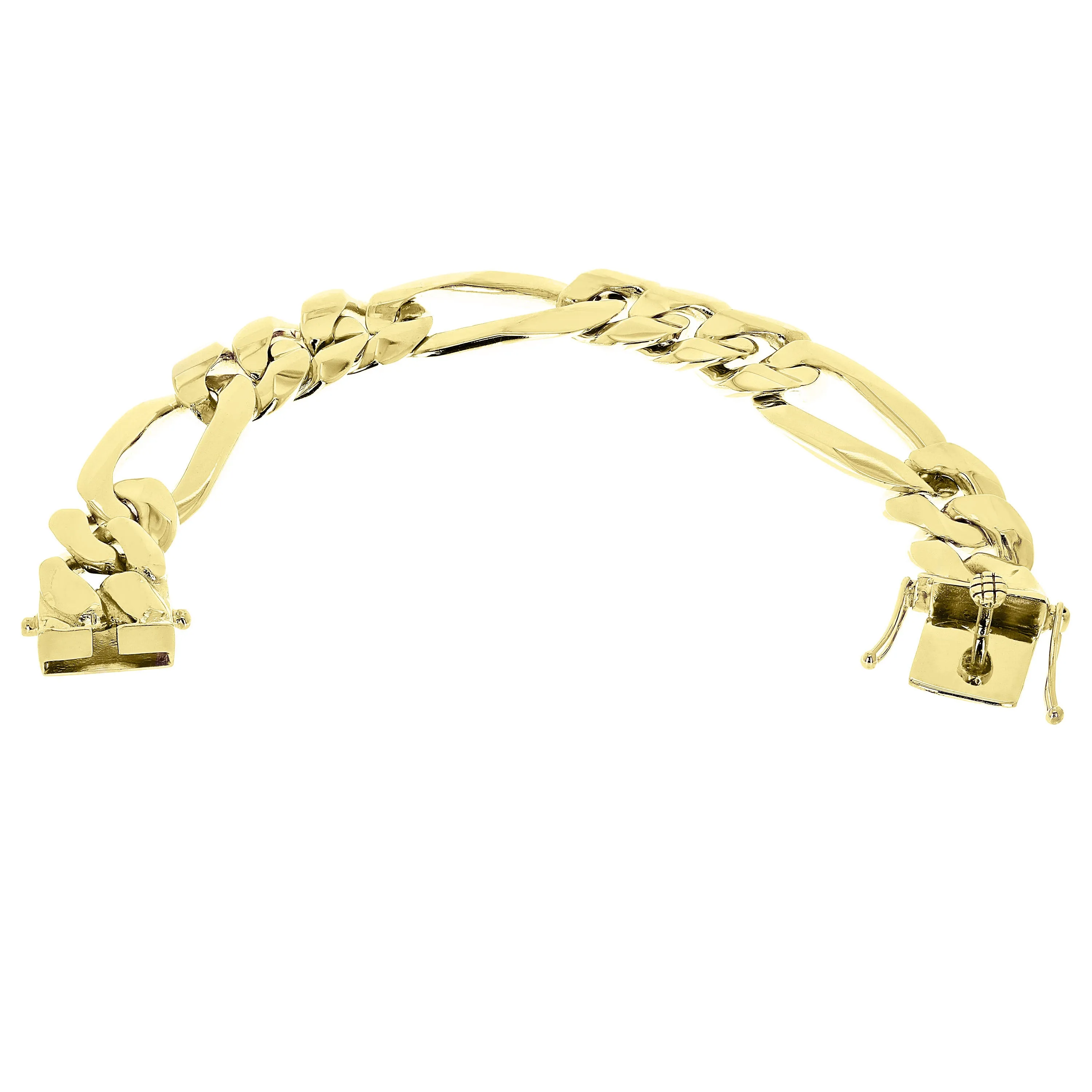 Men's 10k Yellow or White Gold Solid Heavy Link Figaro Chain Bracelet 17.5mm Various Lengths