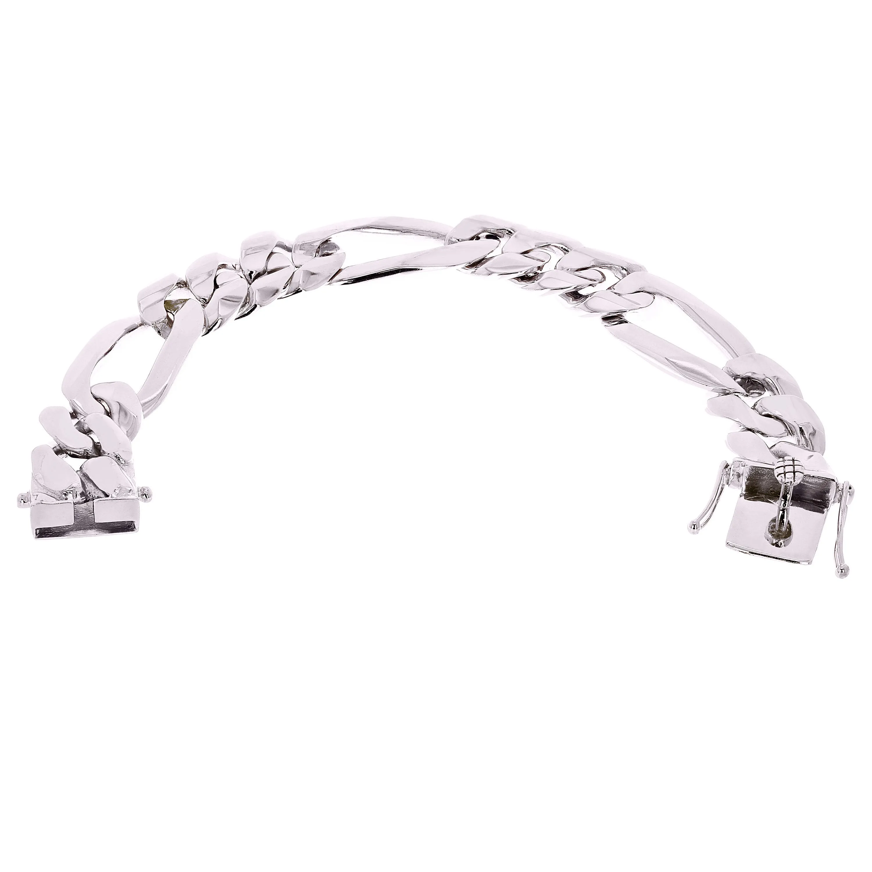 Men's 10k Yellow or White Gold Solid Heavy Link Figaro Chain Bracelet 17.5mm Various Lengths