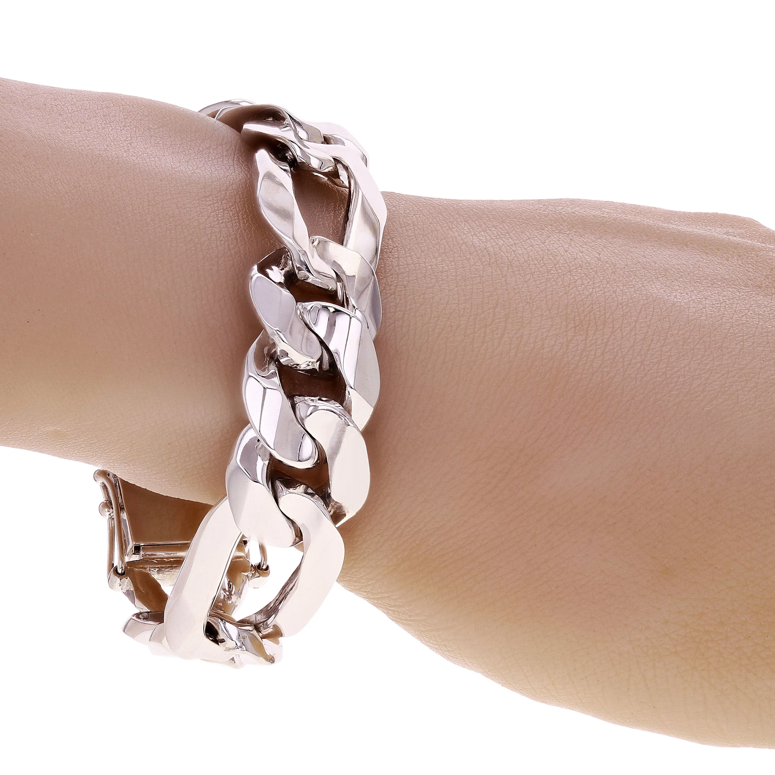 Men's 10k Yellow or White Gold Solid Heavy Link Figaro Chain Bracelet 17.5mm Various Lengths