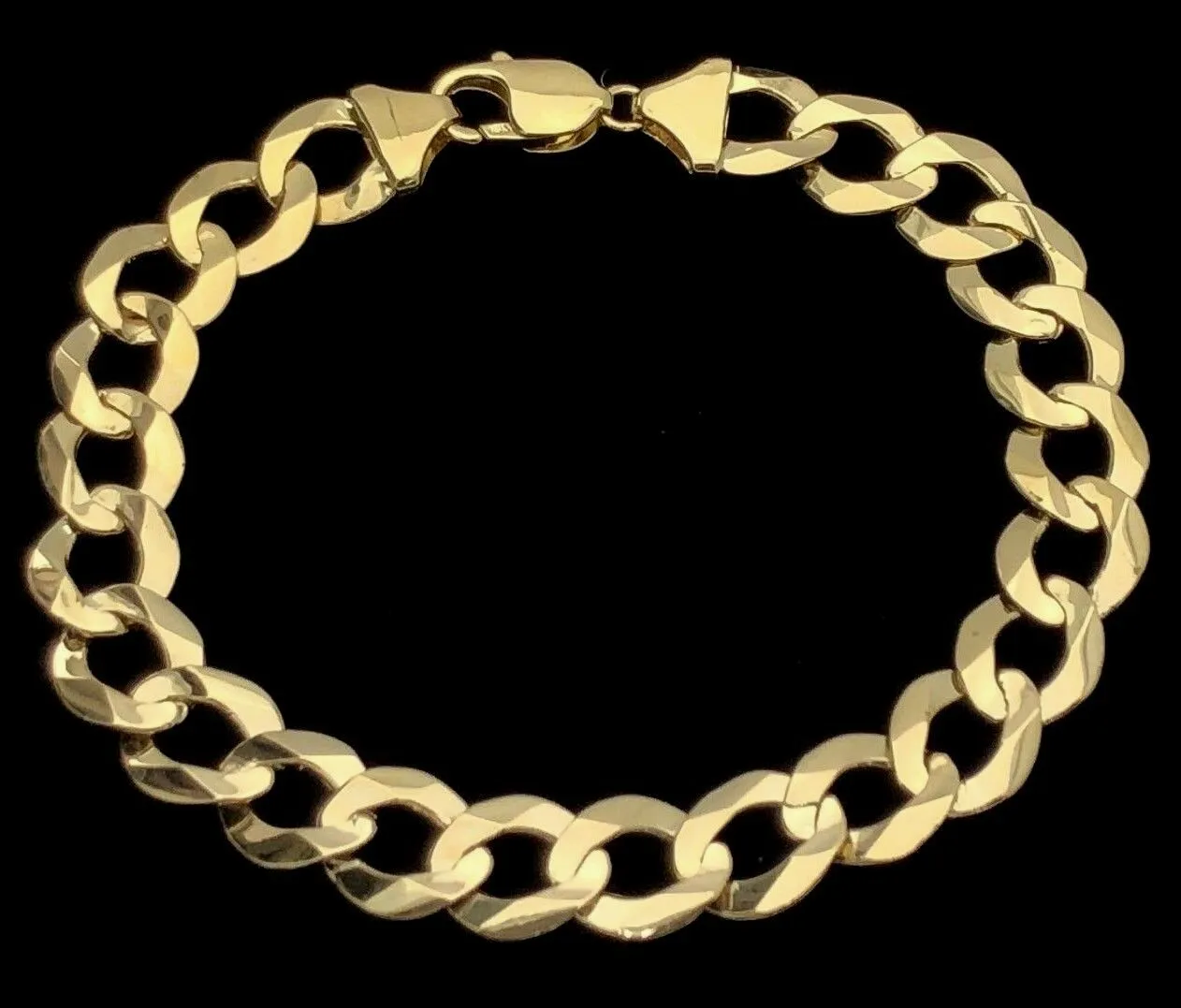 Men's 14k Solid Yellow Gold Flat Cuban Link Chain Bracelet 8.5" 11.5mm- 24 grams