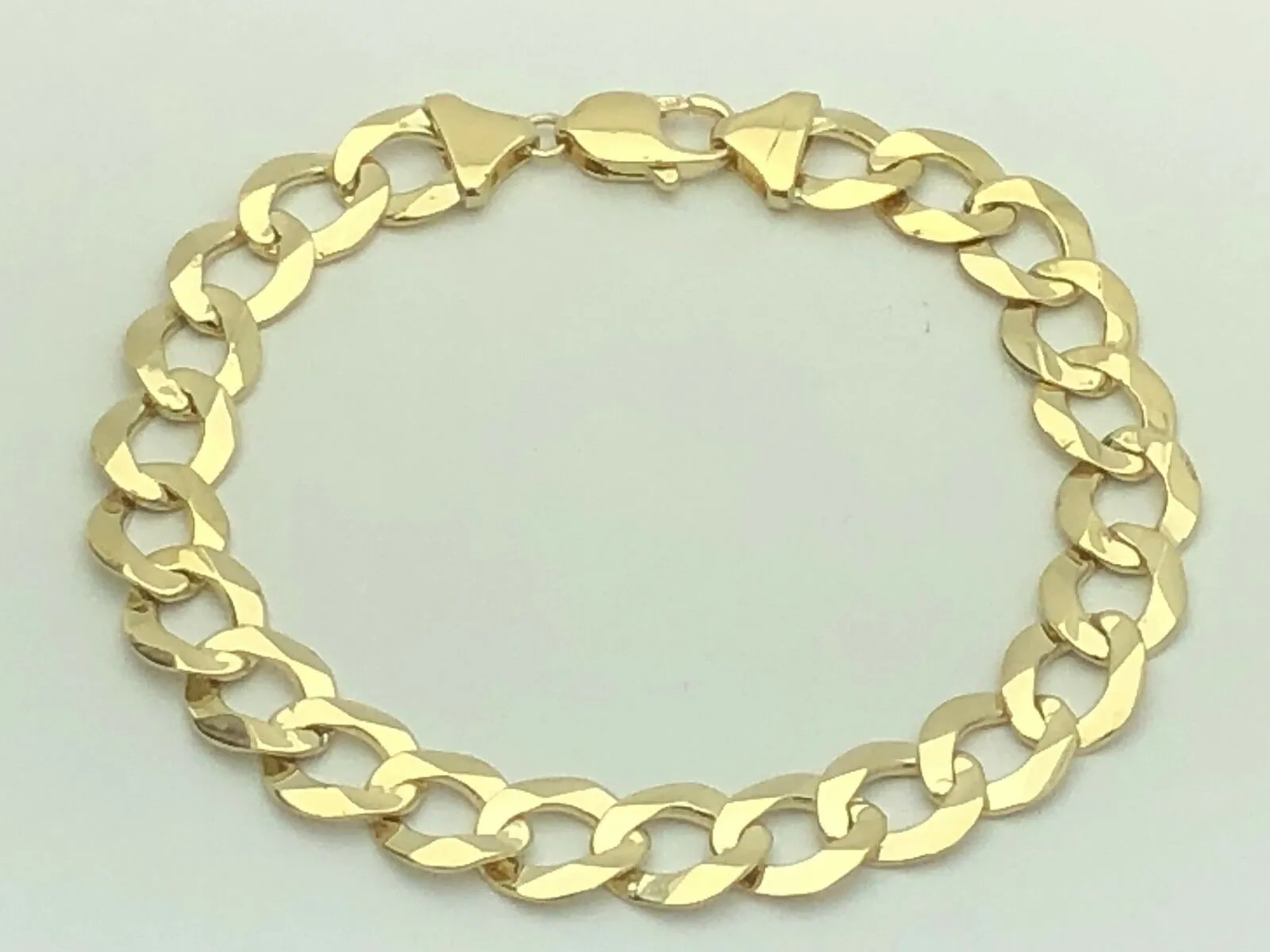 Men's 14k Solid Yellow Gold Flat Cuban Link Chain Bracelet 9.25" 11.5mm 25.9g