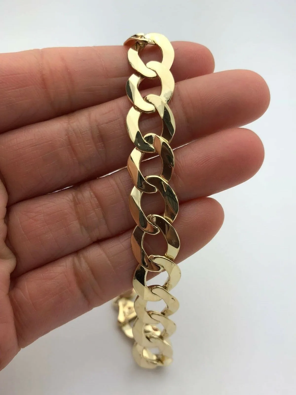 Men's 14k Solid Yellow Gold Flat Cuban Link Chain Bracelet 9.25" 11.5mm 25.9g