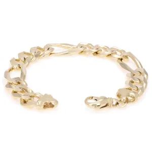 Men's 14k Yellow Gold Figaro Bracelet Link Chain 12.7mm Various Lengths
