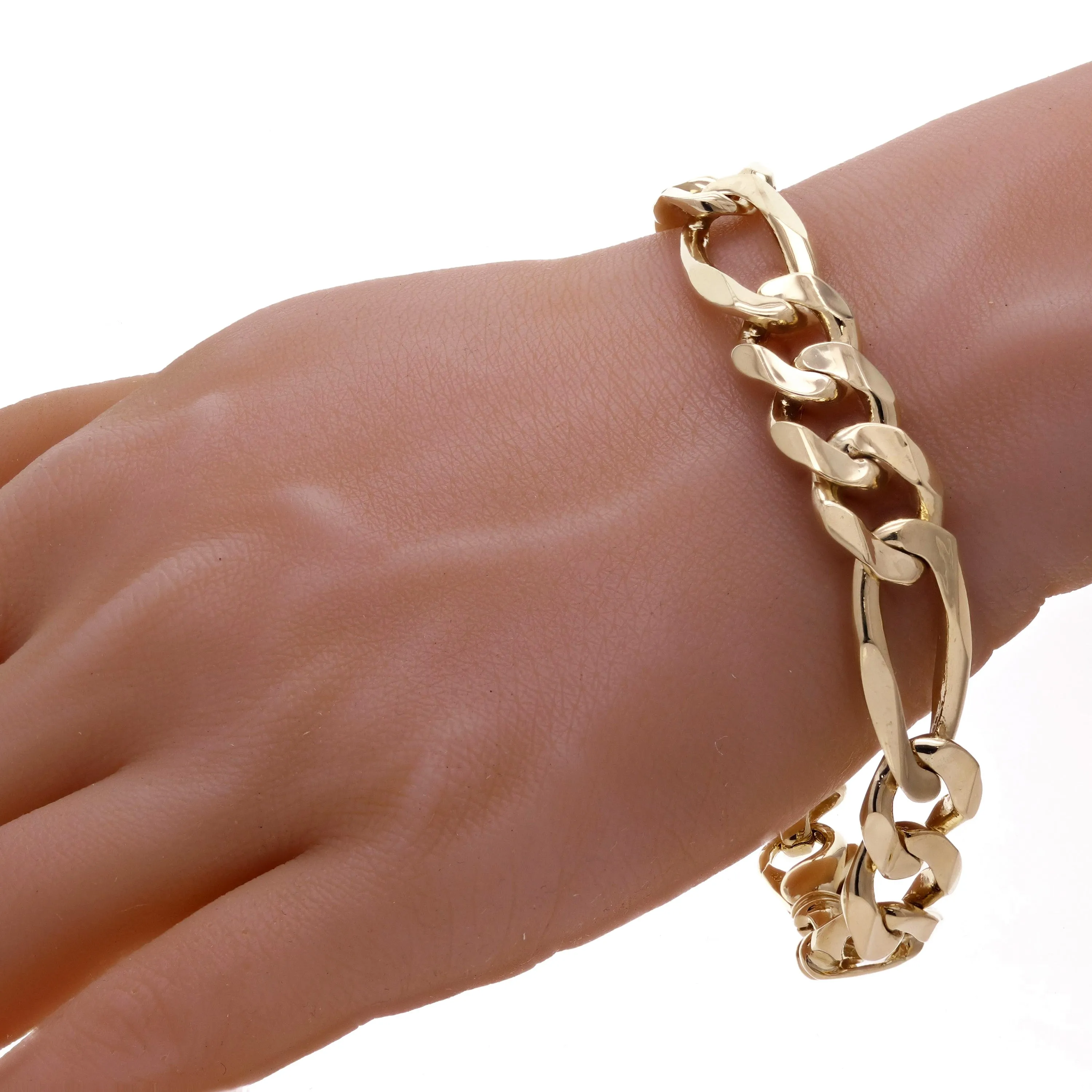 Men's 14k Yellow Gold Figaro Bracelet Link Chain 12.7mm Various Lengths