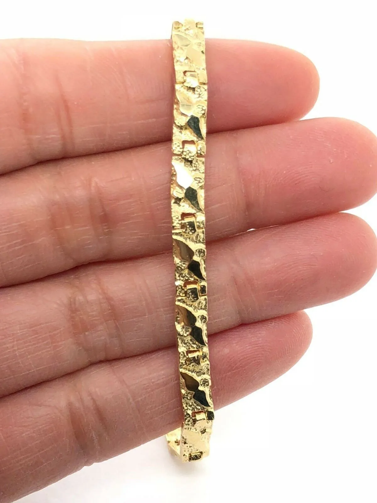 Men's 14k Yellow Gold Solid Chunky Nugget Bracelet 7"- 8.75" 4.75mm