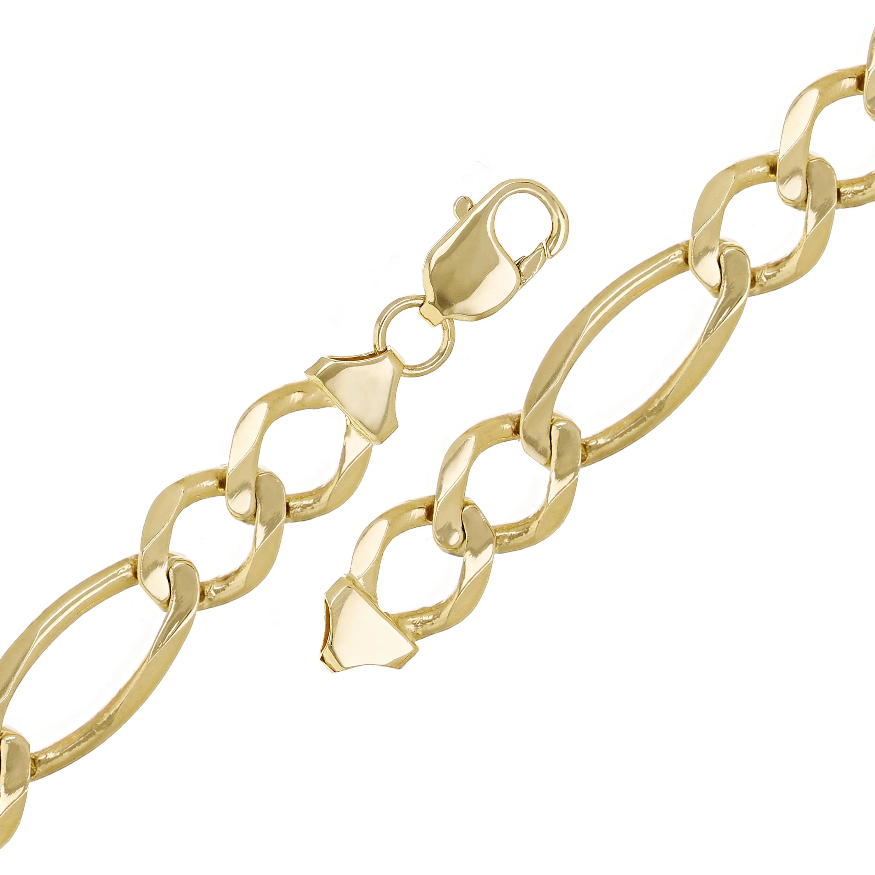 Men's 14k Yellow Gold Solid Figaro Link Chain Bracelet 11.3mm 7" - 8.5"