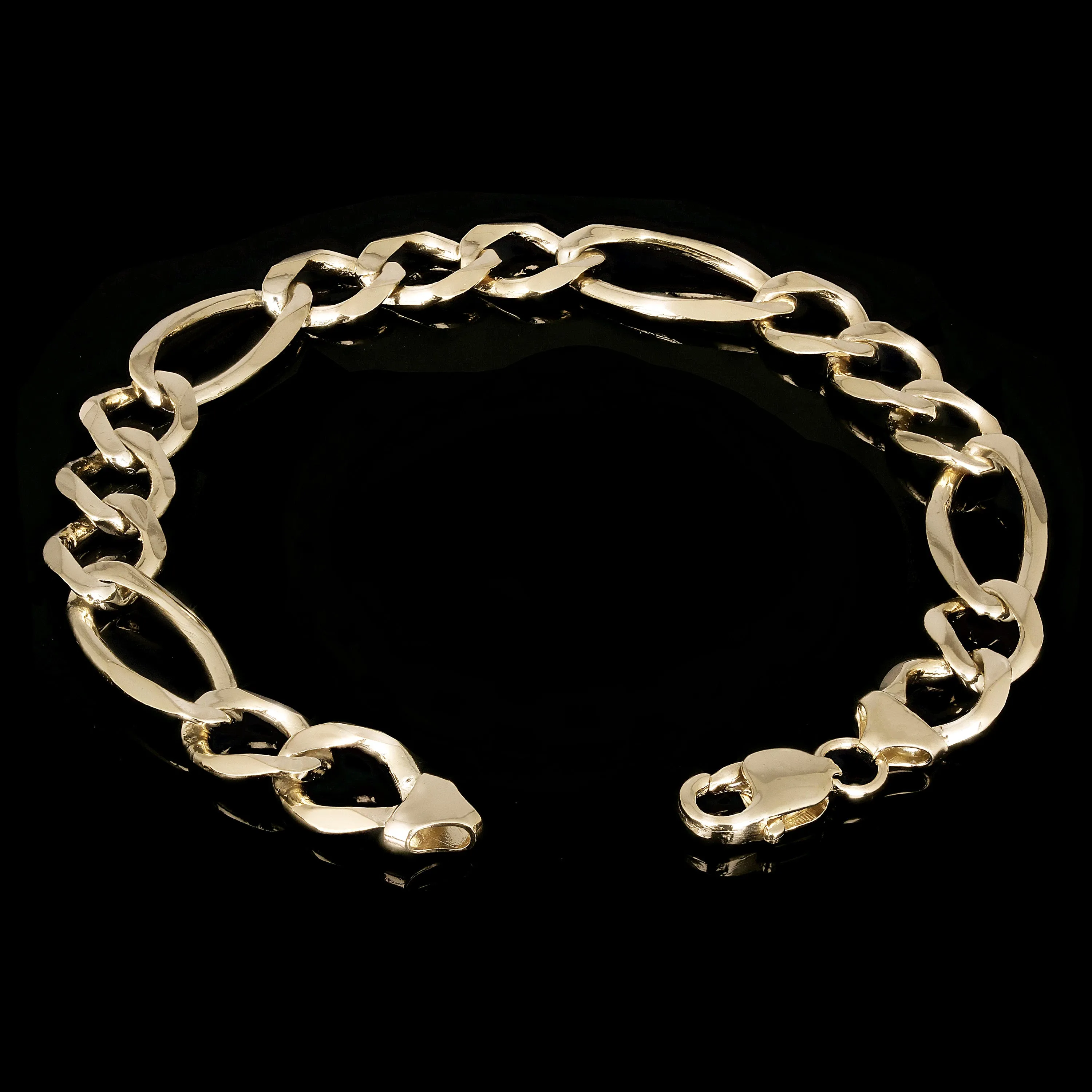 Men's 14k Yellow Gold Solid Figaro Link Chain Bracelet 11.3mm 7" - 8.5"