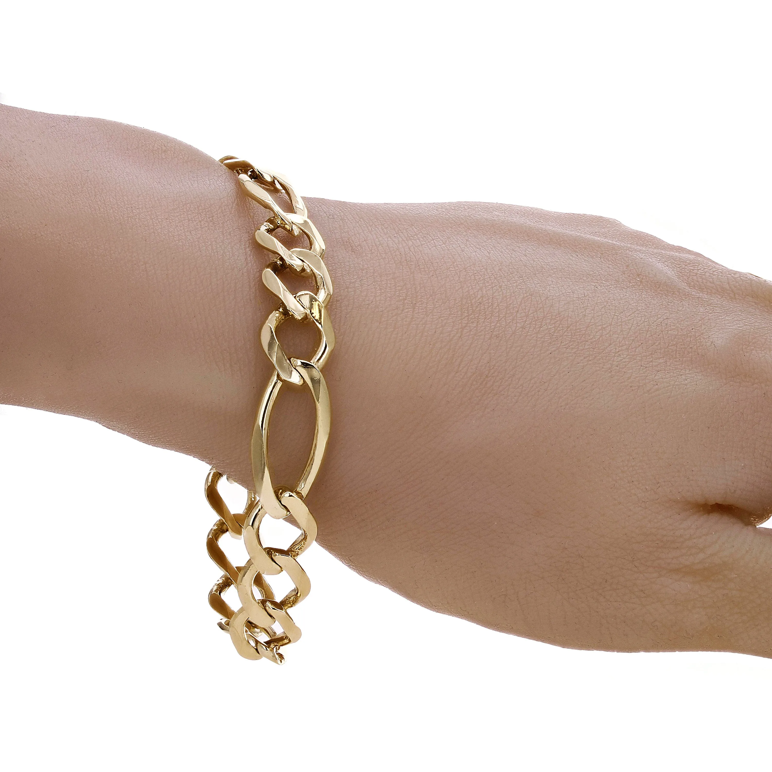 Men's 14k Yellow Gold Solid Figaro Link Chain Bracelet 11.3mm 7" - 8.5"
