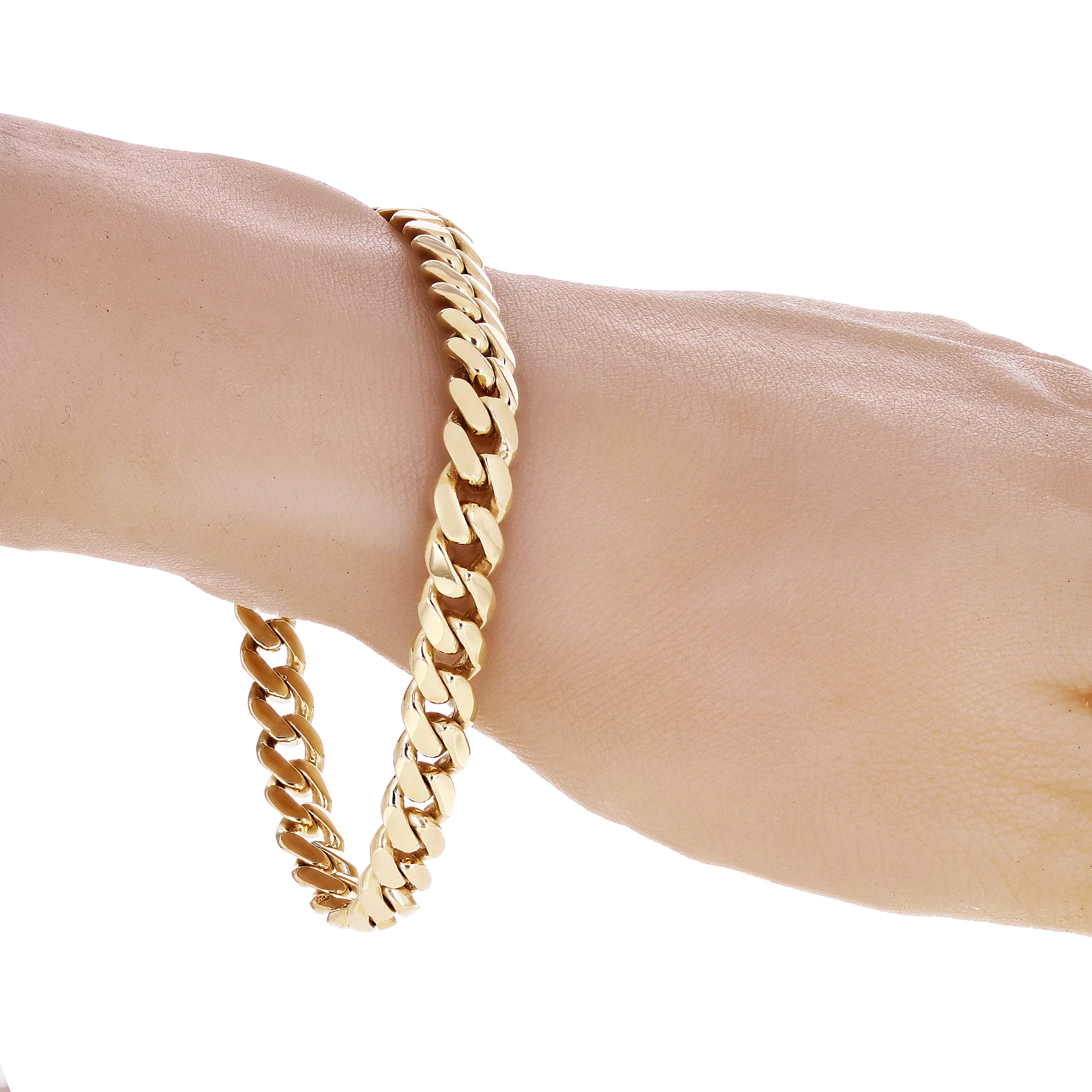 Men's 14k Yellow Gold Solid Miami Cuban Link Chain Bracelet 8mm Various Lengths