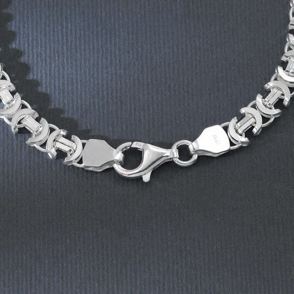 Men's 925 Silver Byzantine Chain Bracelet Flat King Link 6mm