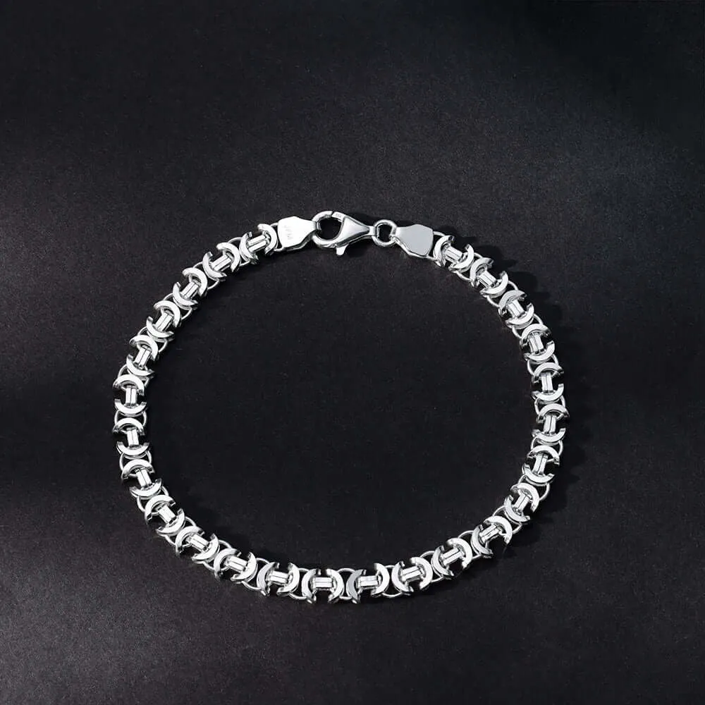 Men's 925 Silver Byzantine Chain Bracelet Flat King Link 6mm