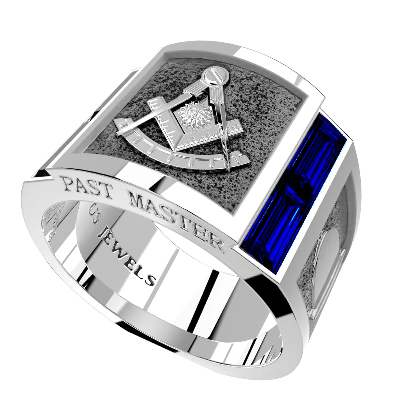 Men's Past Master 925 Sterling Silver Synthetic Sapphire Freemason Masonic Ring