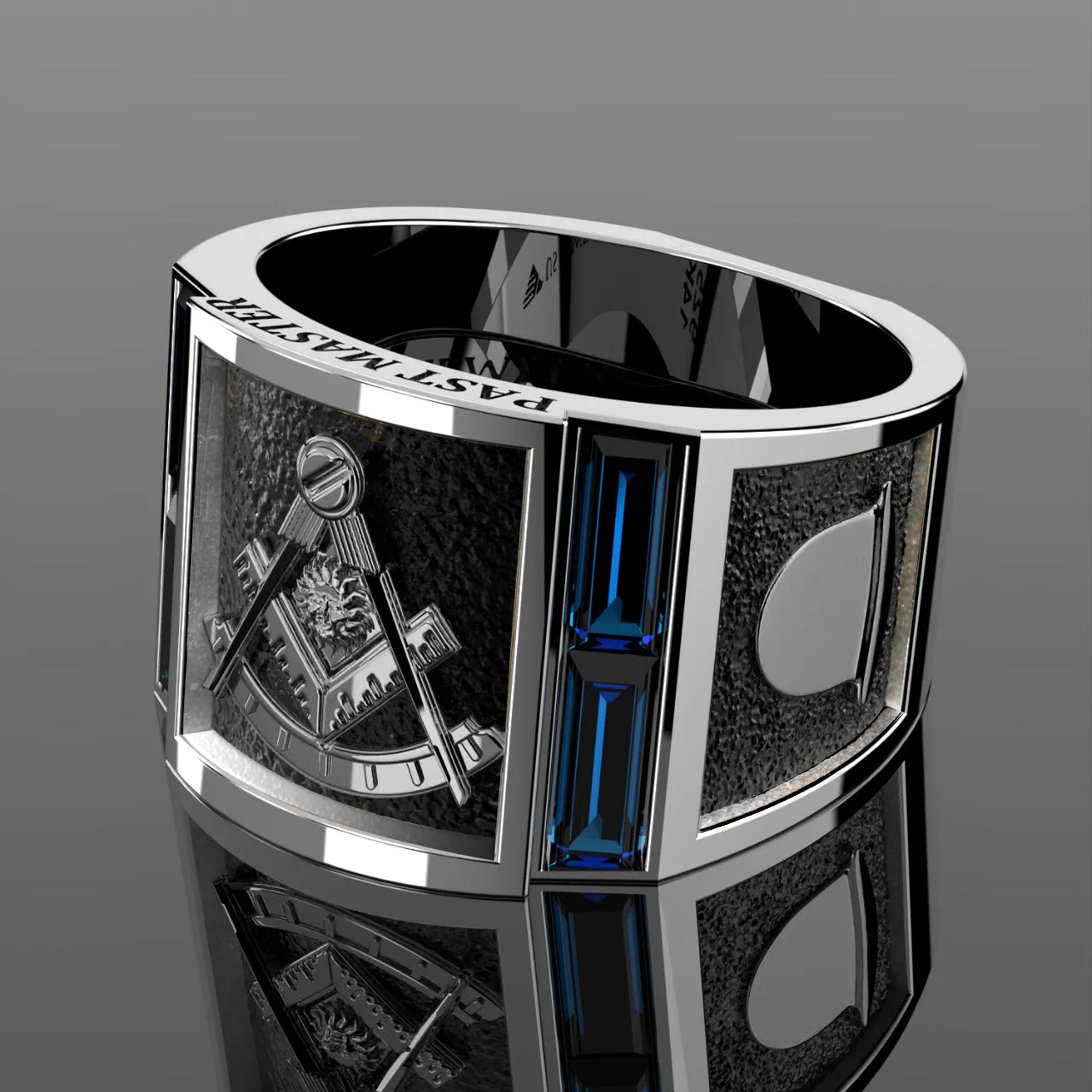 Men's Past Master 925 Sterling Silver Synthetic Sapphire Freemason Masonic Ring