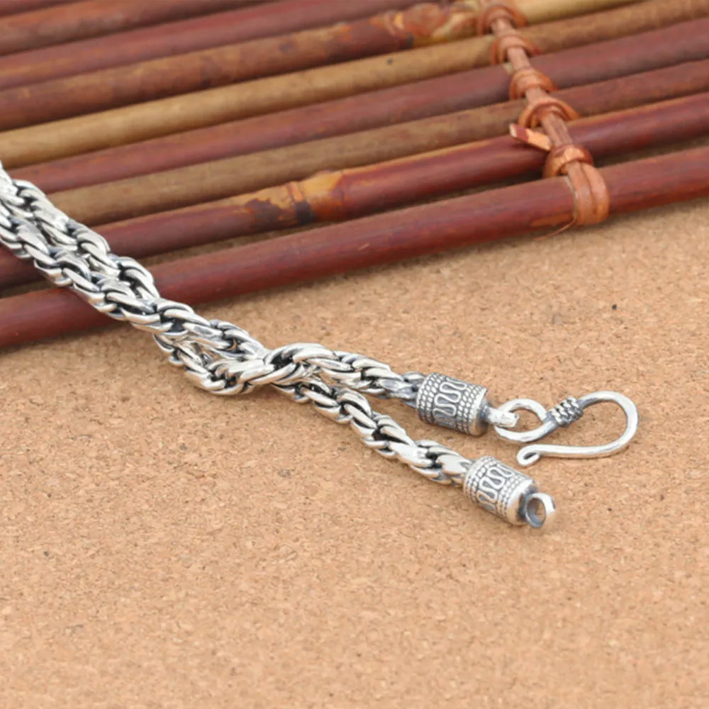 Men's Real Solid 925 Sterling Silver Necklaces Twist Braided Hook 18"- 24"