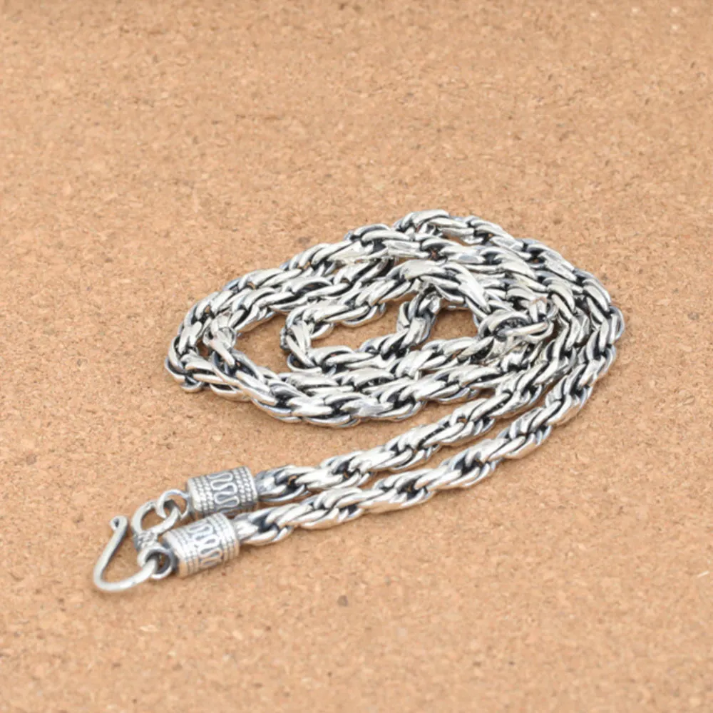 Men's Real Solid 925 Sterling Silver Necklaces Twist Braided Hook 18"- 24"