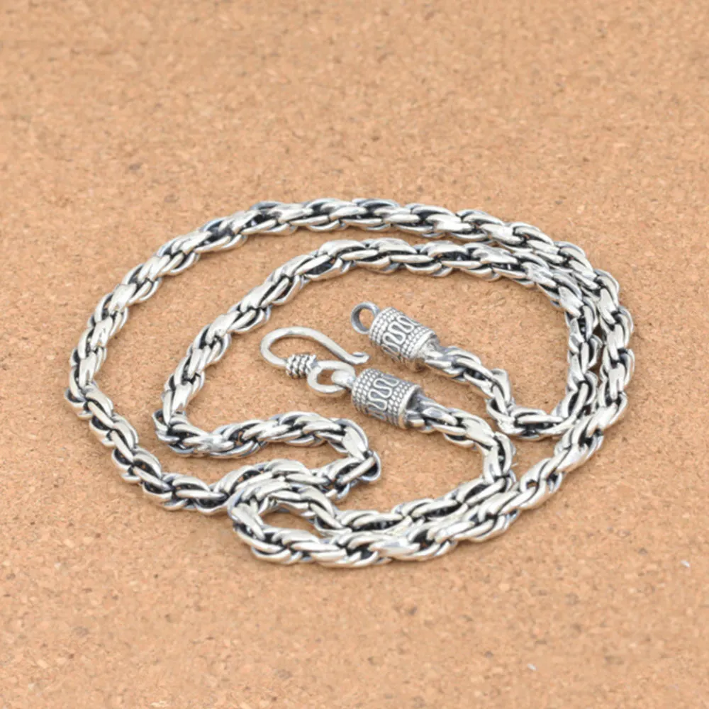 Men's Real Solid 925 Sterling Silver Necklaces Twist Braided Hook 18"- 24"