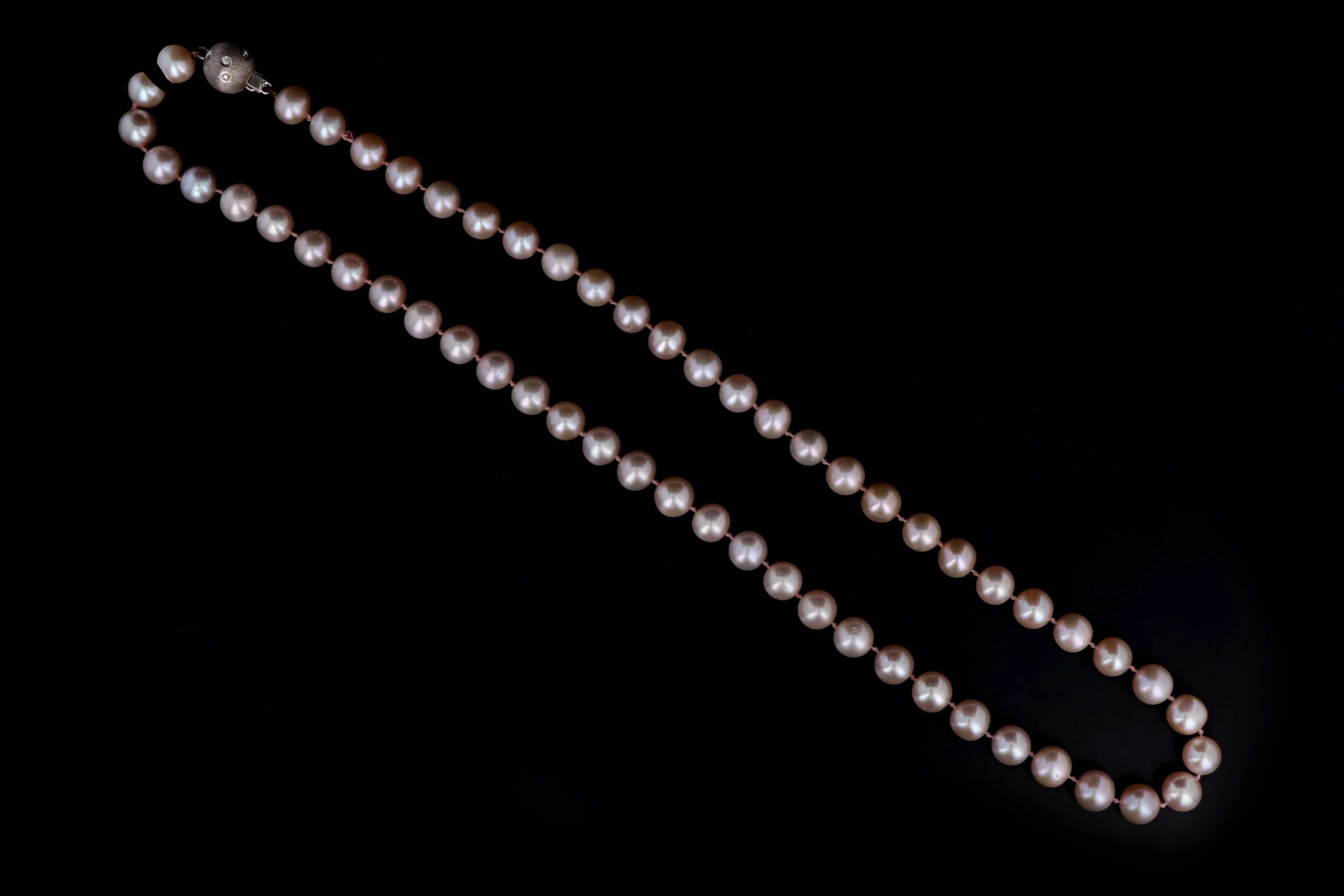 Miadora 7mm Pink Freshwater Pearl Strand Neckalce 14K White Gold Diamond Clasp