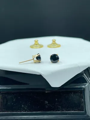 Midnight Sapphire 14K Yellow Gold Stud Earrings