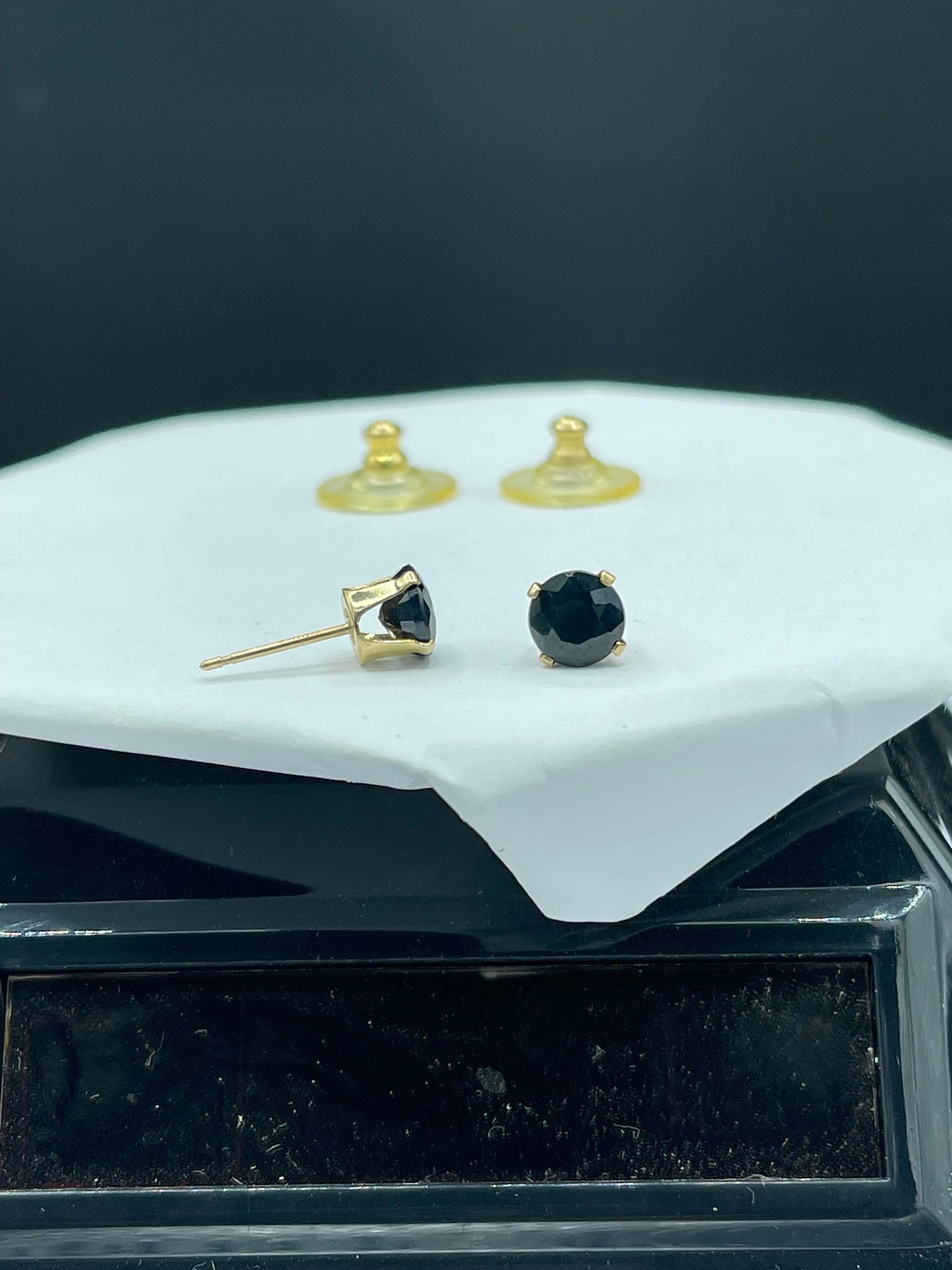 Midnight Sapphire 14K Yellow Gold Stud Earrings