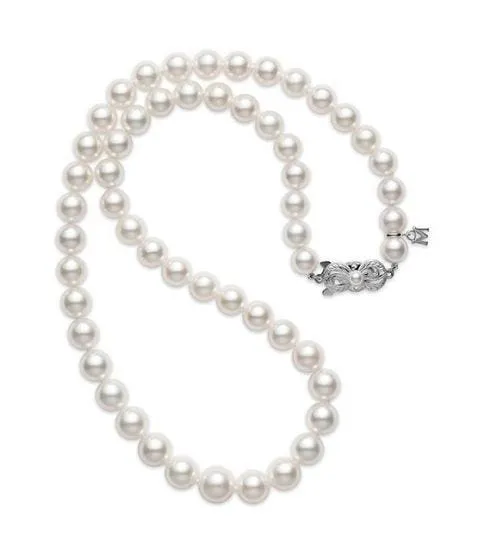 Mikimoto 18K White Gold 18" Graduated Akoya Pearl Necklace