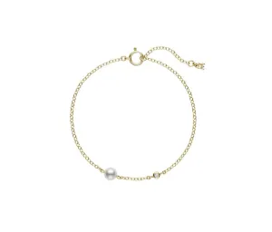 Mikimoto 18K Yellow Gold Akoya Pearl Station Bracelet with Diamonds