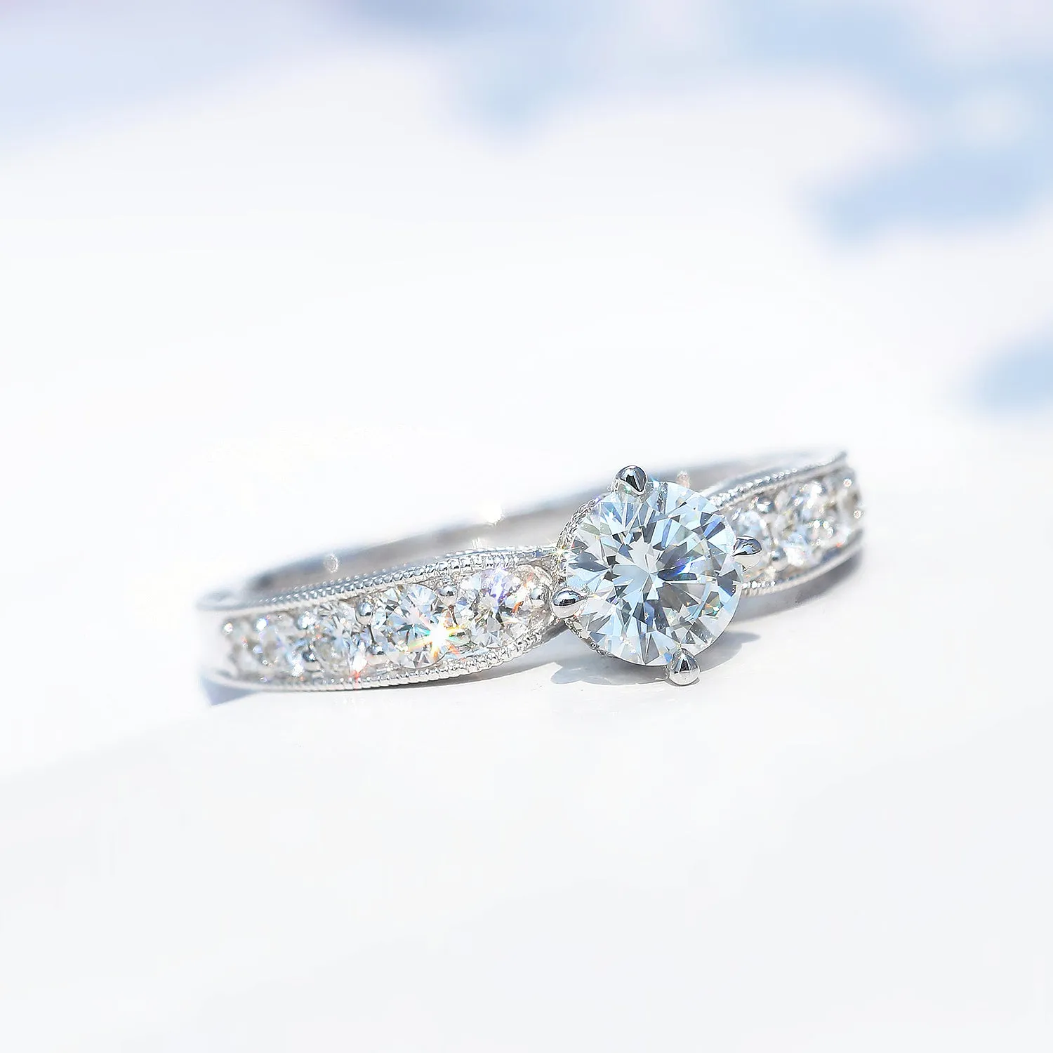 Milgrain Side Design GIA Diamond Engagement Ring