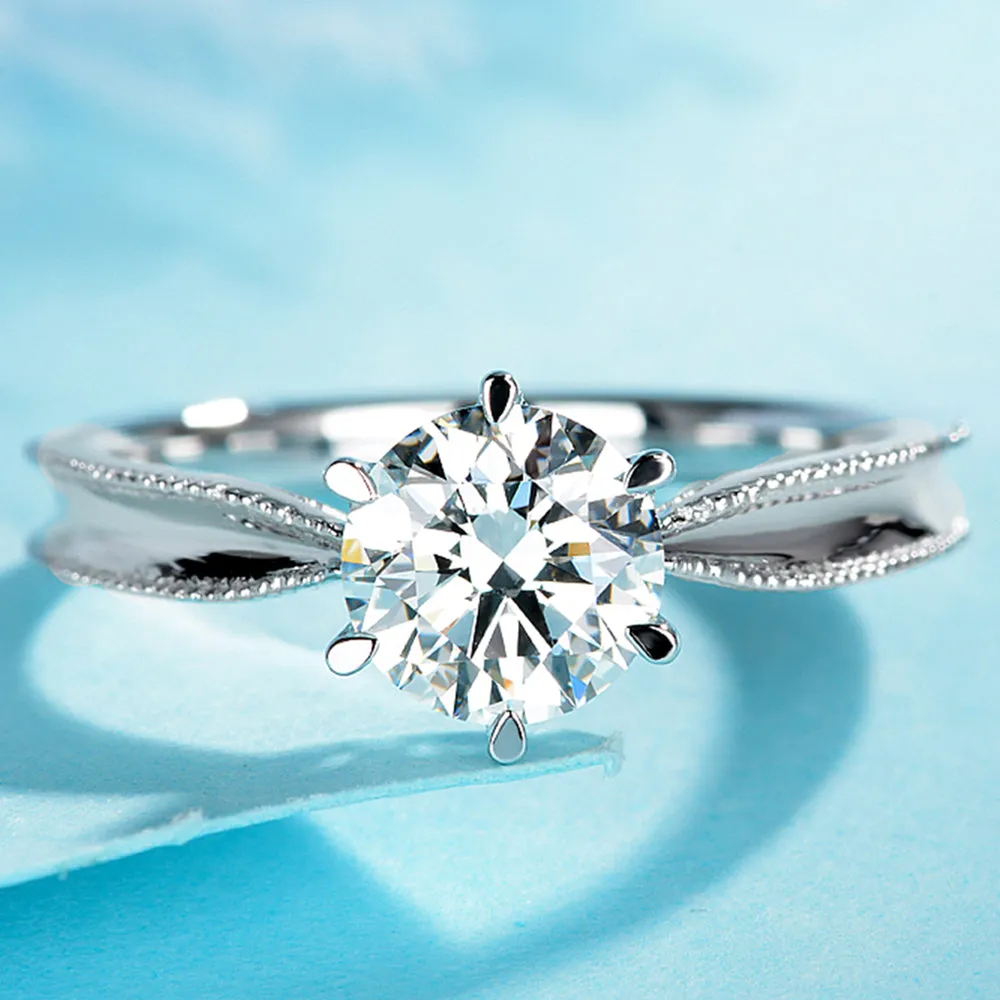 Milgrain Solitaire Round Cut GIA Diamond Engagement Ring