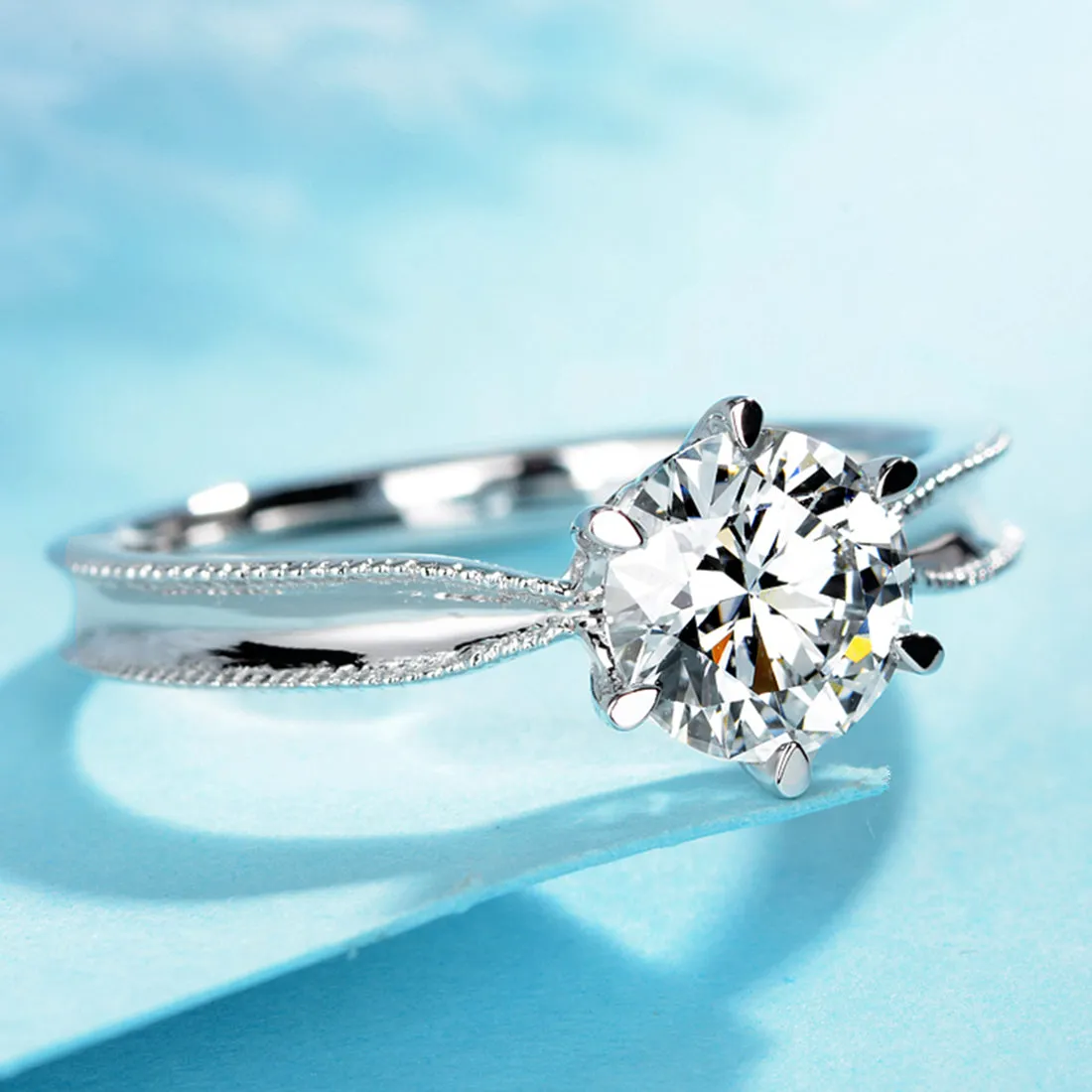 Milgrain Solitaire Round Cut GIA Diamond Engagement Ring