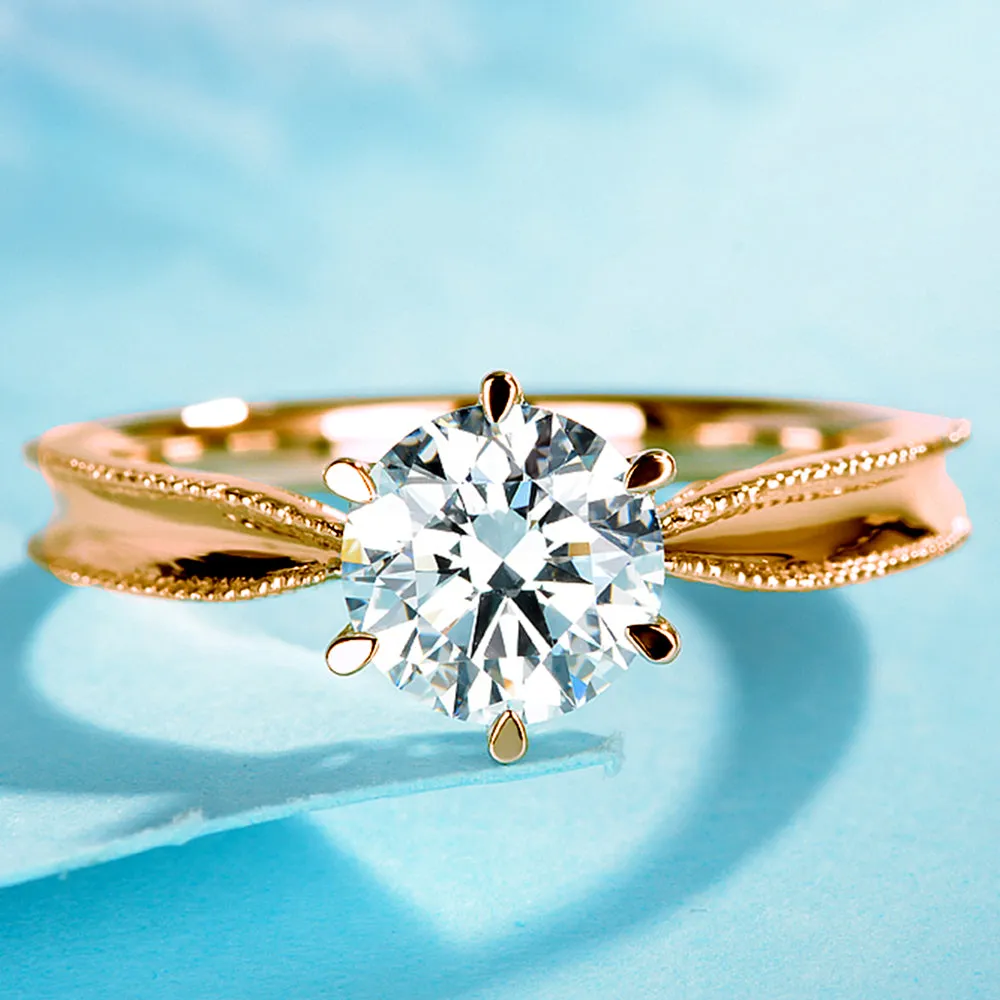 Milgrain Solitaire Round Cut GIA Diamond Engagement Ring