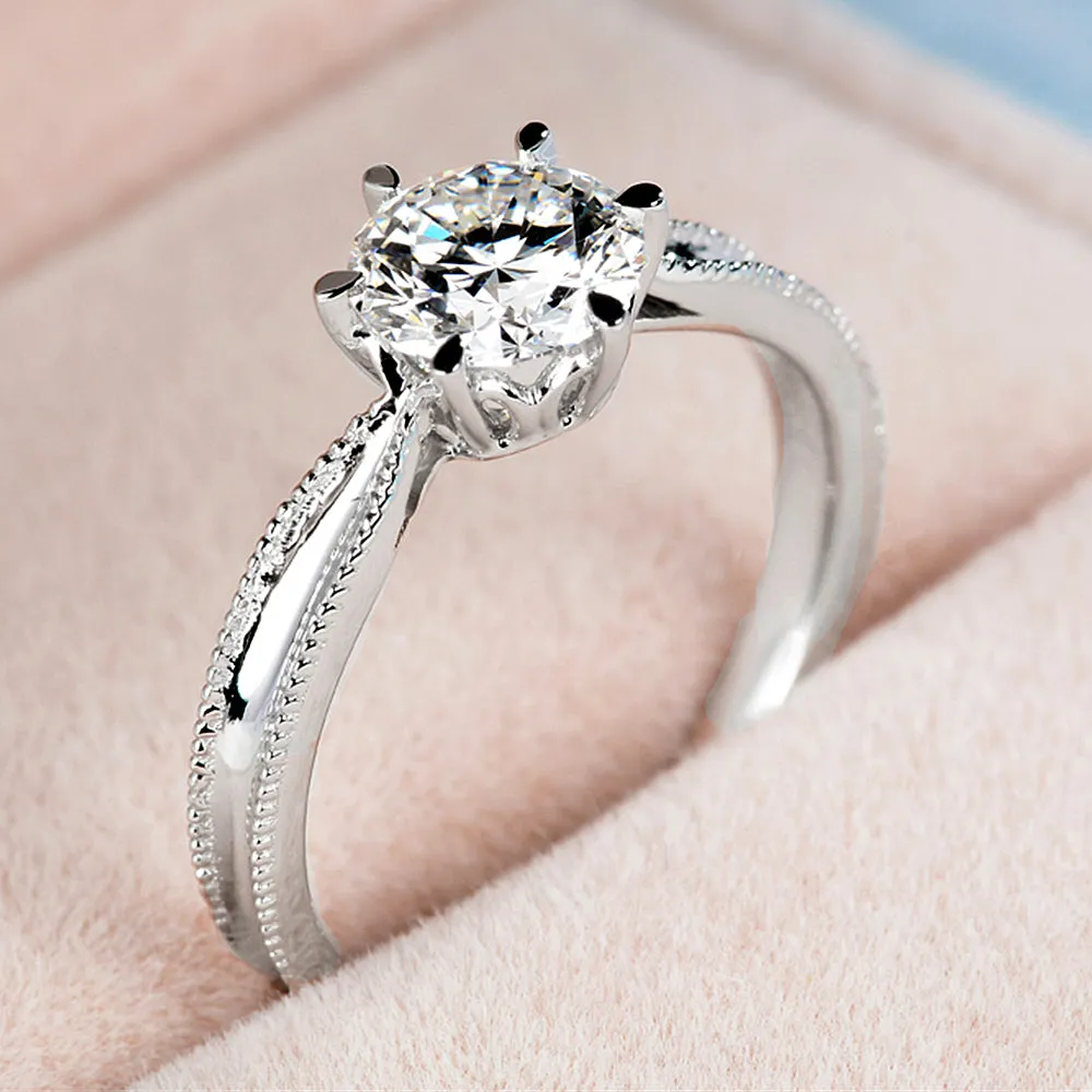 Milgrain Solitaire Round Cut GIA Diamond Engagement Ring