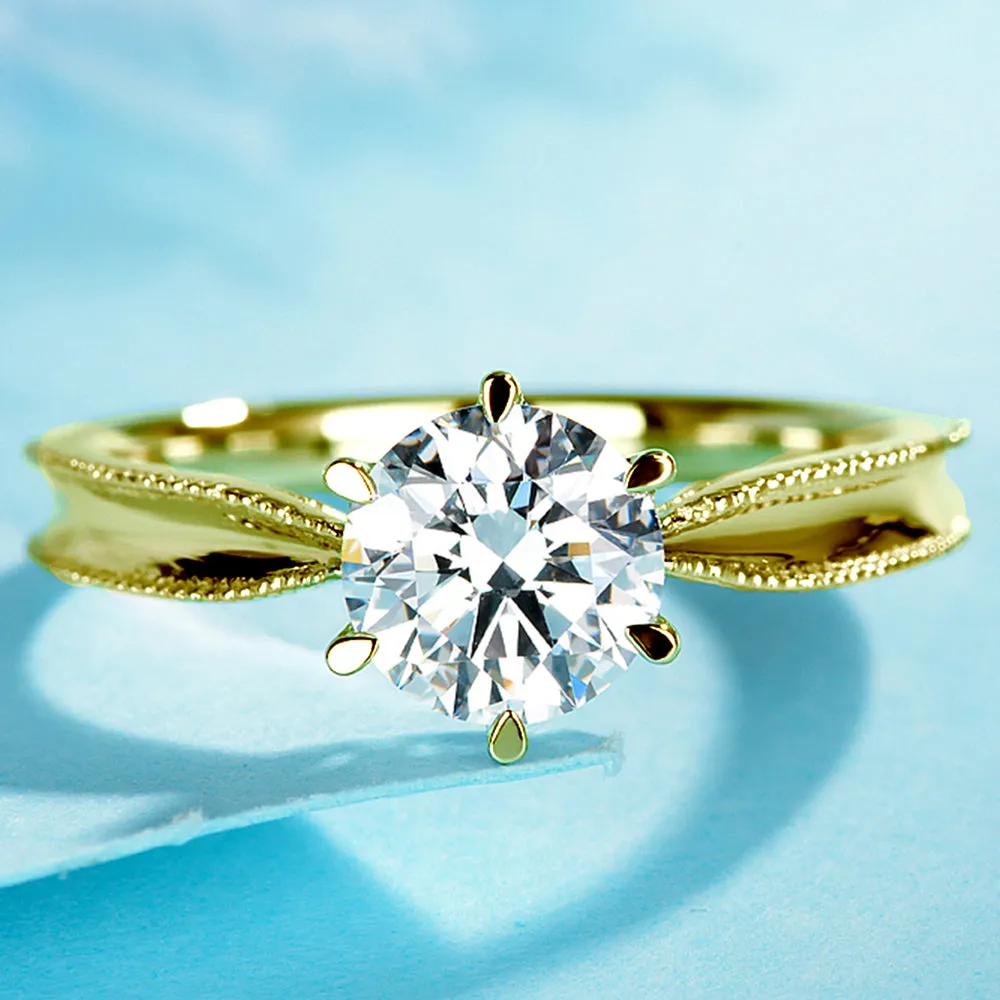 Milgrain Solitaire Round Cut GIA Diamond Engagement Ring