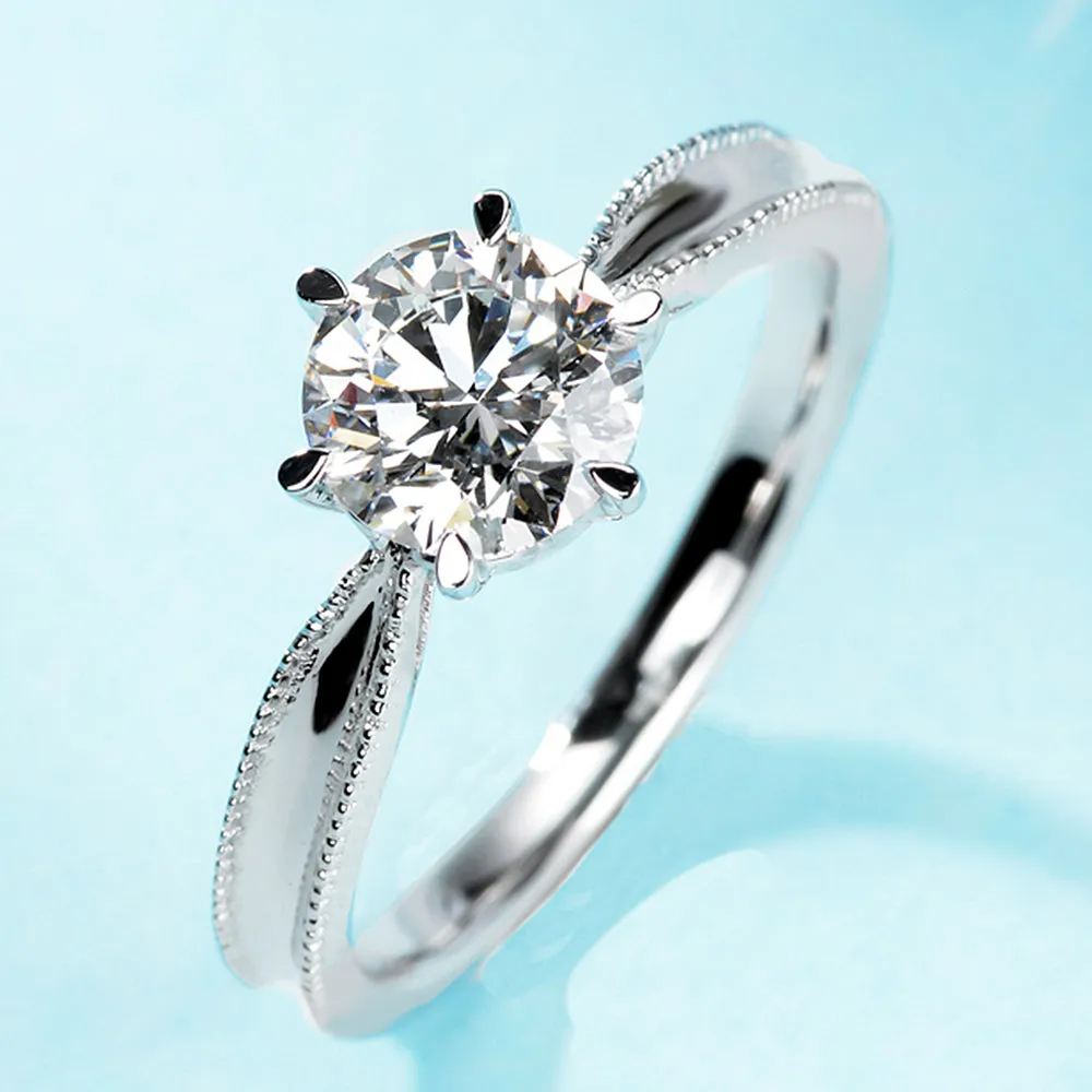 Milgrain Solitaire Round Cut GIA Diamond Engagement Ring