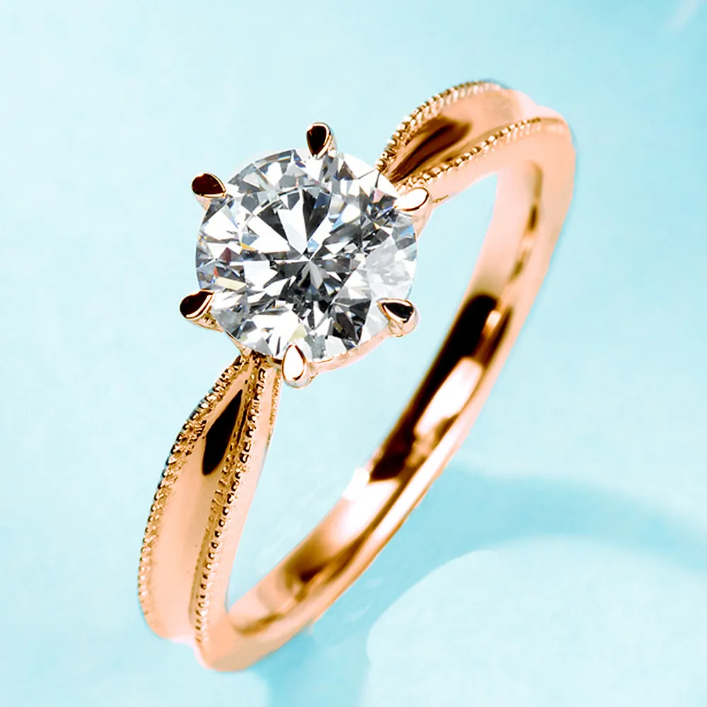 Milgrain Solitaire Round Cut GIA Diamond Engagement Ring
