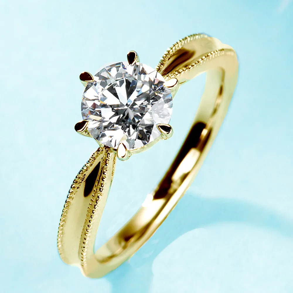 Milgrain Solitaire Round Cut GIA Diamond Engagement Ring