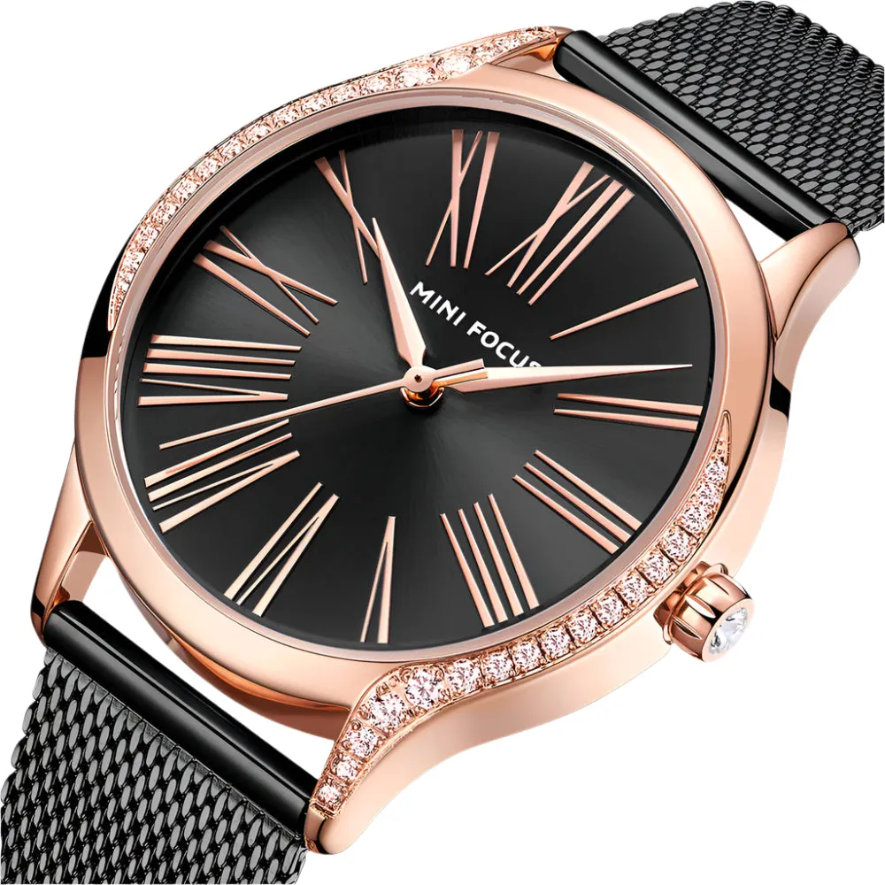 Mini Focus Black Mesh Bracelet Black Dial Quartz Watch for Ladies - MF0259L-03
