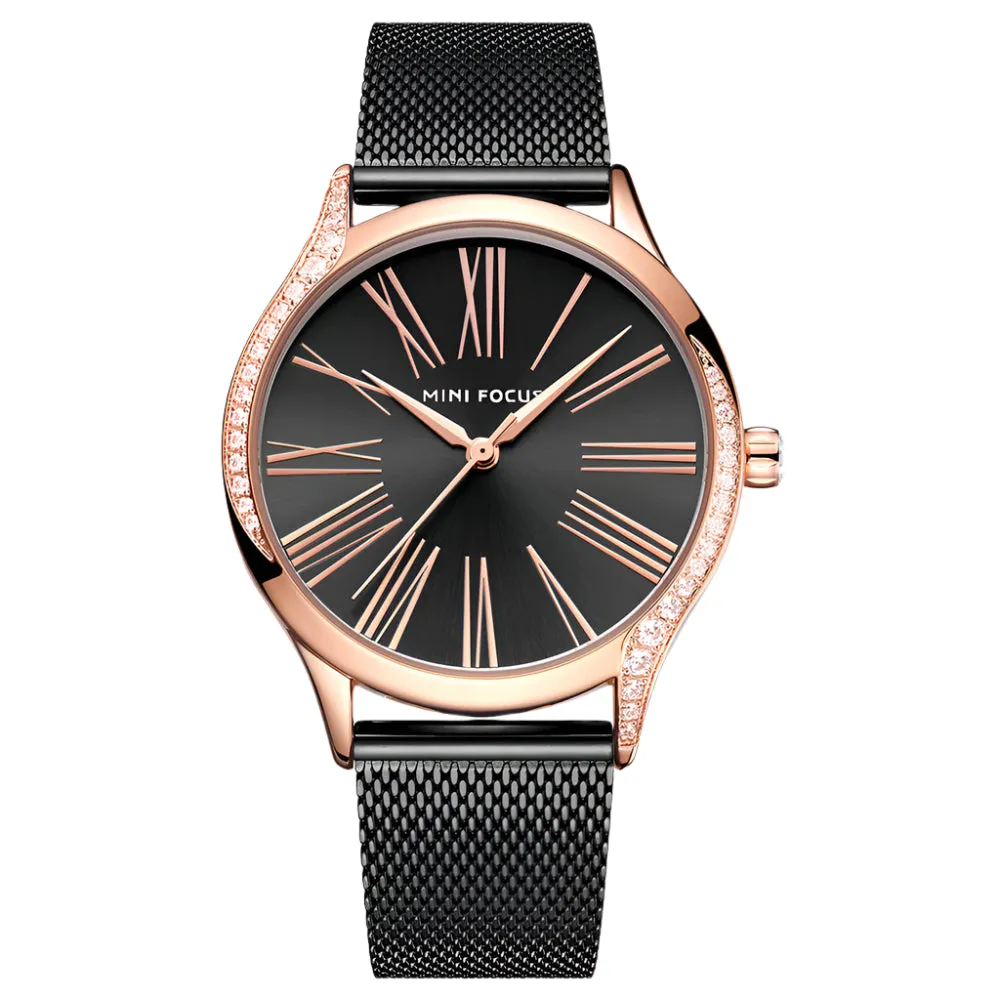 Mini Focus Black Mesh Bracelet Black Dial Quartz Watch for Ladies - MF0259L-03