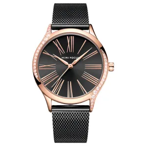 Mini Focus Black Mesh Bracelet Black Dial Quartz Watch for Ladies - MF0259L-03