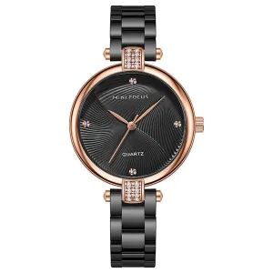 Mini Focus Black Stainless Steel Black Dial Quartz Watch for Ladies - MF0310L-05
