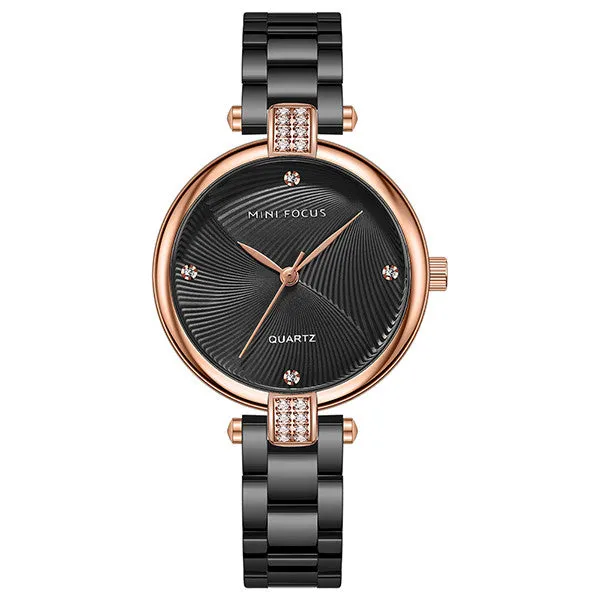 Mini Focus Black Stainless Steel Black Dial Quartz Watch for Ladies - MF0310L-05