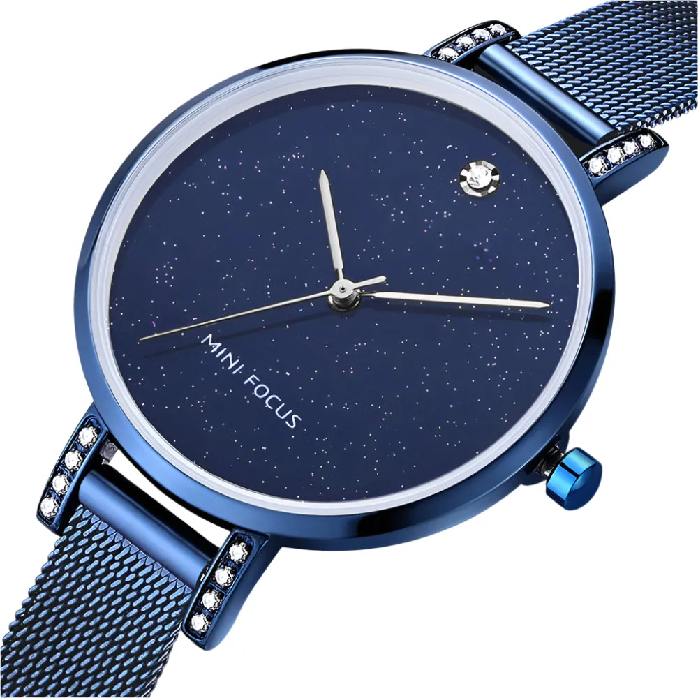 Mini Focus Blue Mesh Bracelet Blue Dial Quartz Watch for Ladies - MF0160L-03