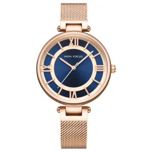 Mini Focus Gold Mesh Bracelet Blue Dial Quartz Watch for Ladies - MF0234L-02