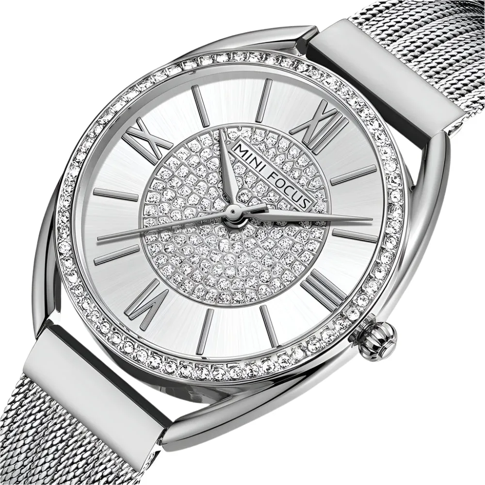 Mini Focus Silver Mesh Bracelet Silver Dial Quartz Watch for Ladies - MF0425L-01