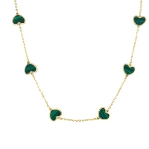 Mini Heart Station Necklace/Malachite