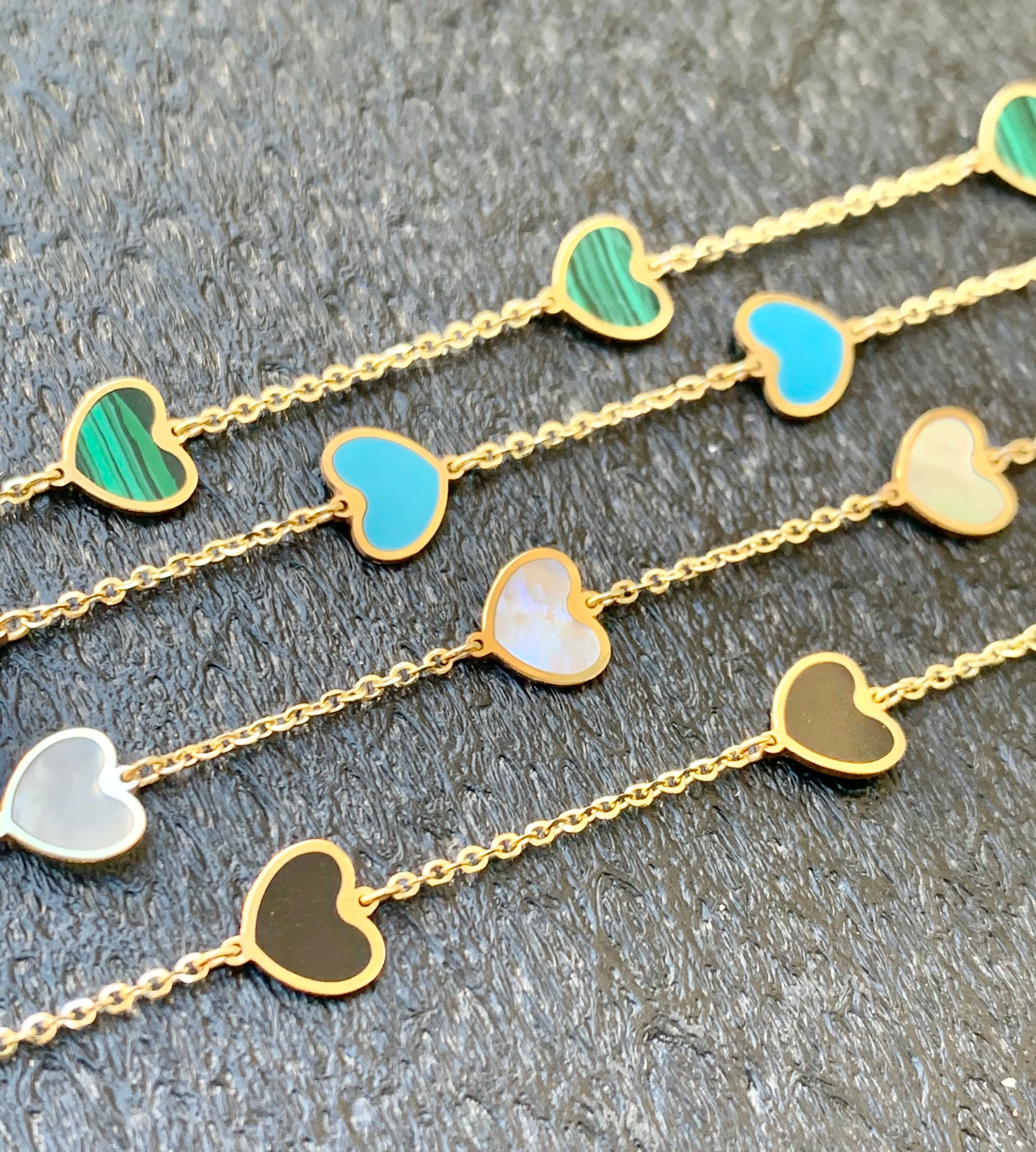 Mini Heart Station Necklace/Malachite
