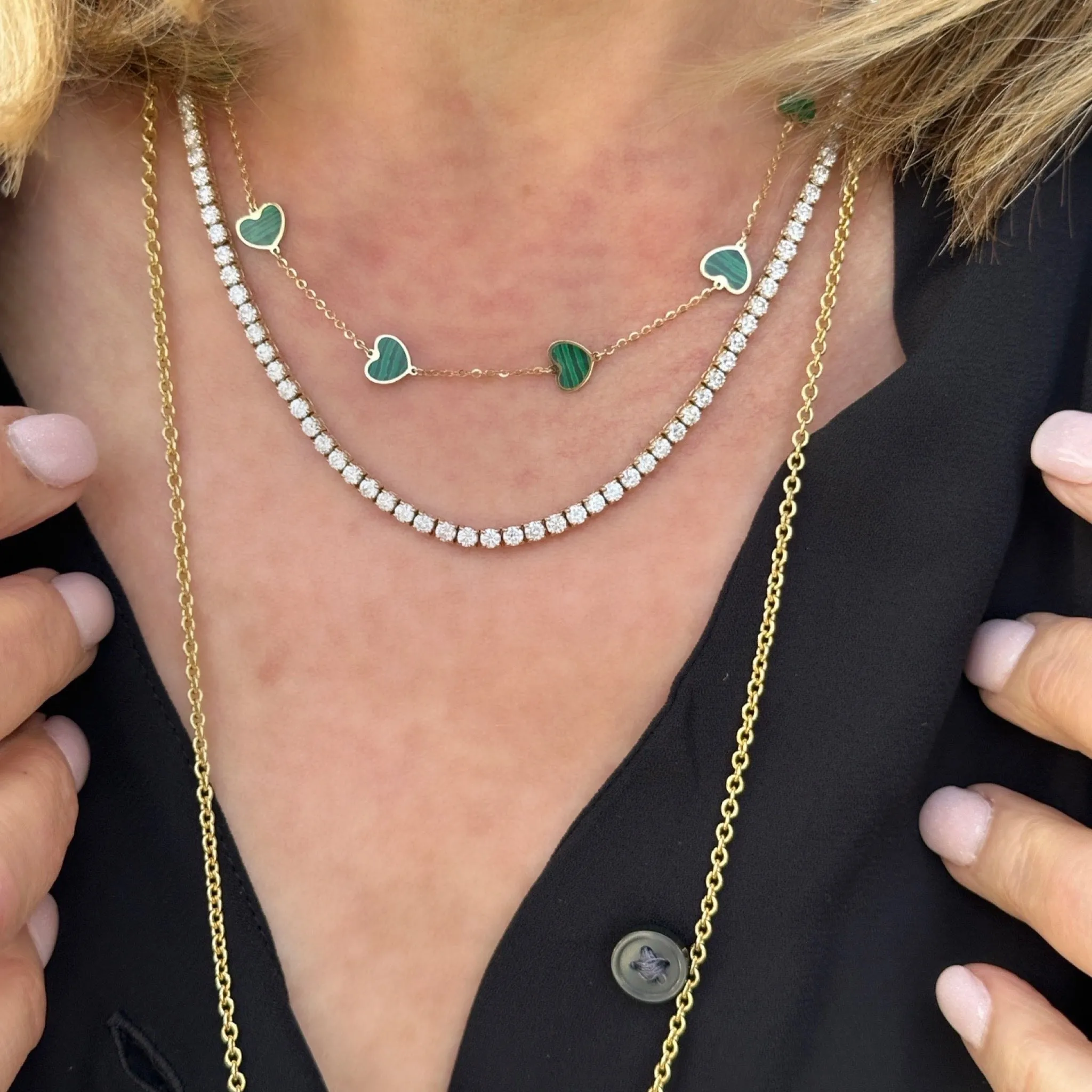 Mini Heart Station Necklace/Malachite
